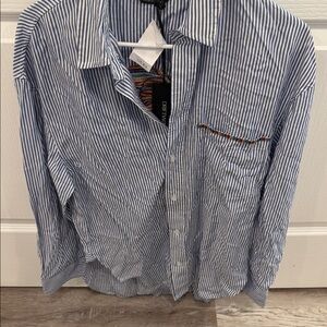 DRIFTWOOD Blue and White Striped Button Down Shirt